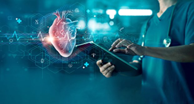 Cardiologist doctor examine heart functions and check up report electronic medical record of patient on tablet. Digital healthcare and network connection on interface, Science. Medical technology.